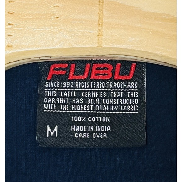 Vintage FUBU Polo Shirt Men's Medium Navy Blue Heavyweight Streetwear Logo Y2K - Picture 6 of 6